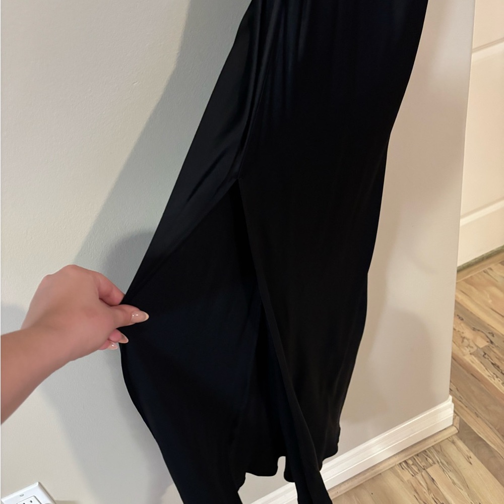 Meshki Claire Satin Drape Back Maxi Dress with Split - Black - Large - Picture 9 of 11